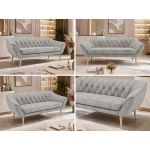 Sofa PIRS 3 - jasnoszary, welwet - nóżki,  buk