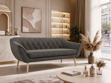 Sofa PIRS 3 - ciemnoszary, welwet - nóżki,  buk