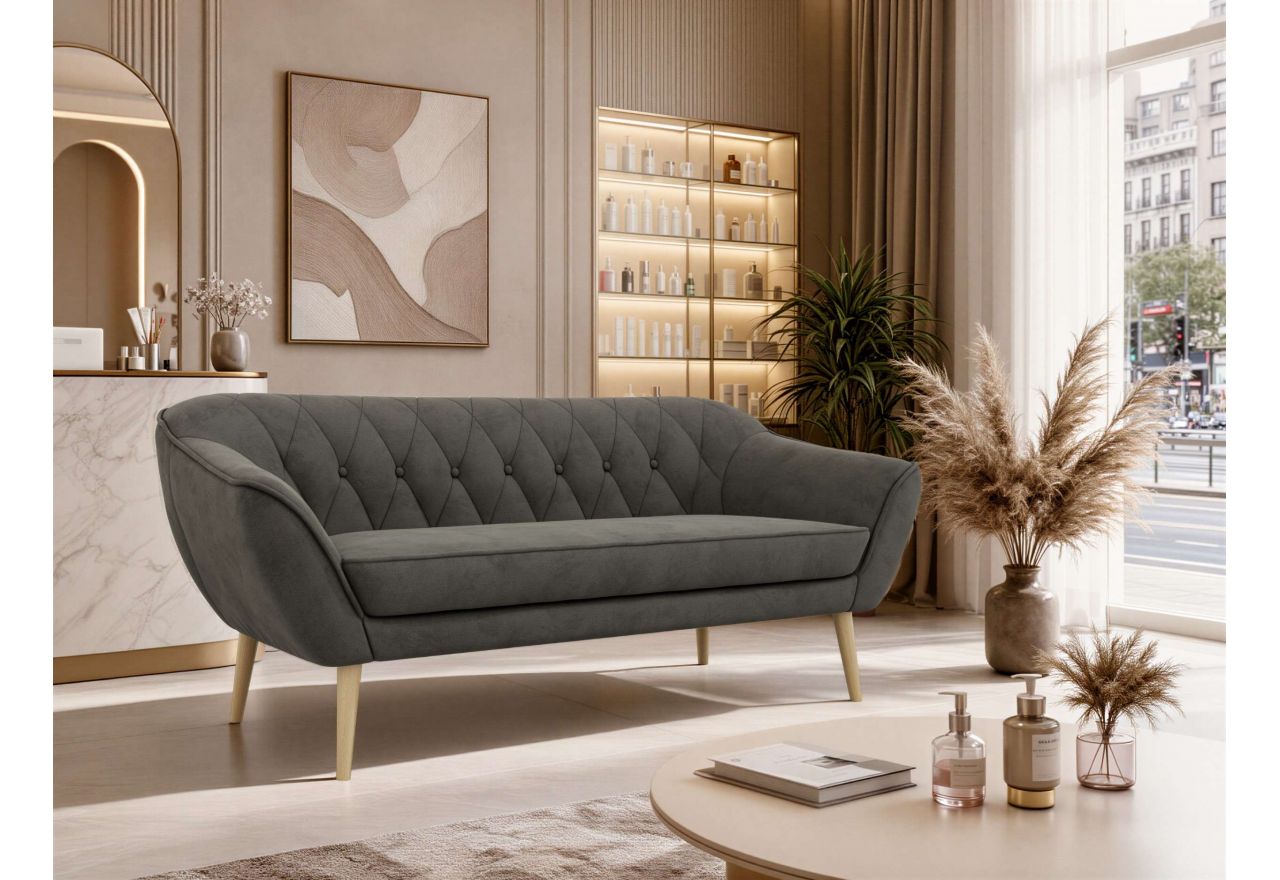 Sofa PIRS 3 - ciemnoszary, welwet - nóżki,  buk