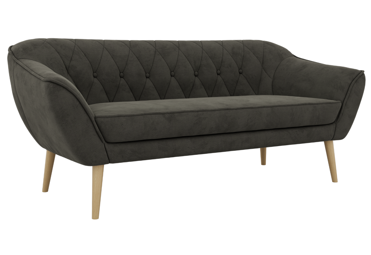 Sofa PIRS 3 - ciemnoszary, welwet - nóżki,  buk