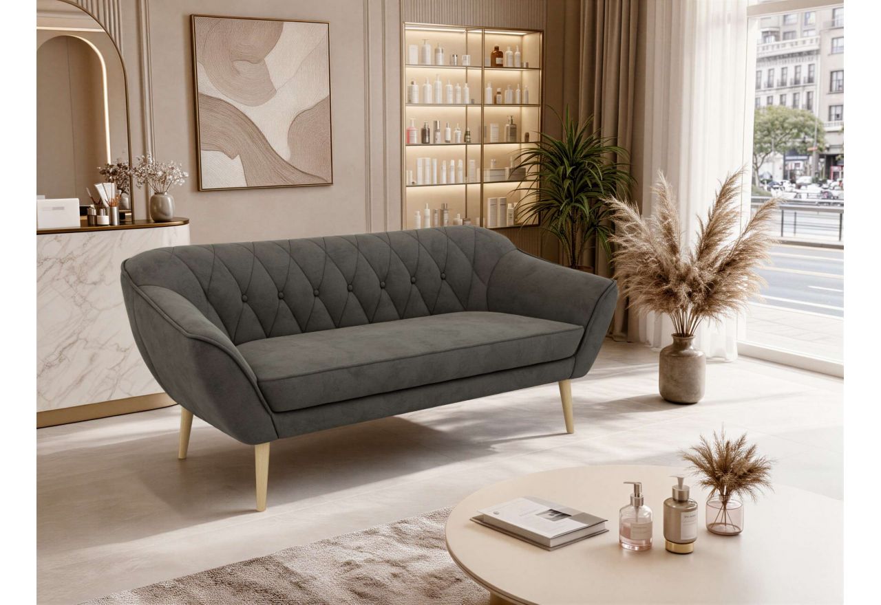 Sofa PIRS 3 - ciemnoszary, welwet - nóżki,  buk
