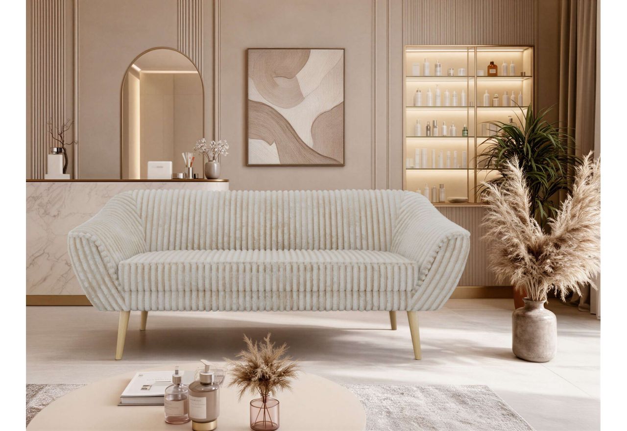 Sofa PIRS 3 - beżowy, sztruks - nóżki,  buk