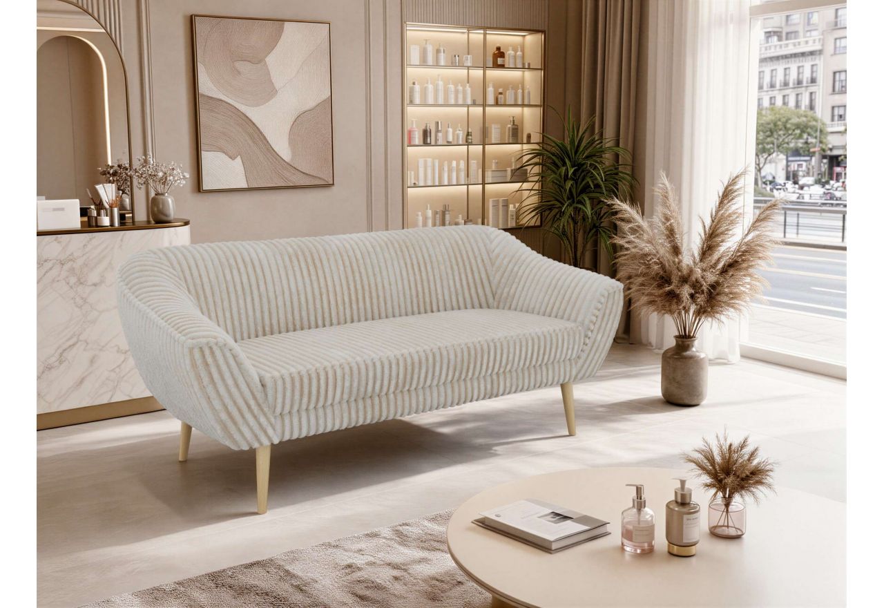 Sofa PIRS 3 - beżowy, sztruks - nóżki,  buk