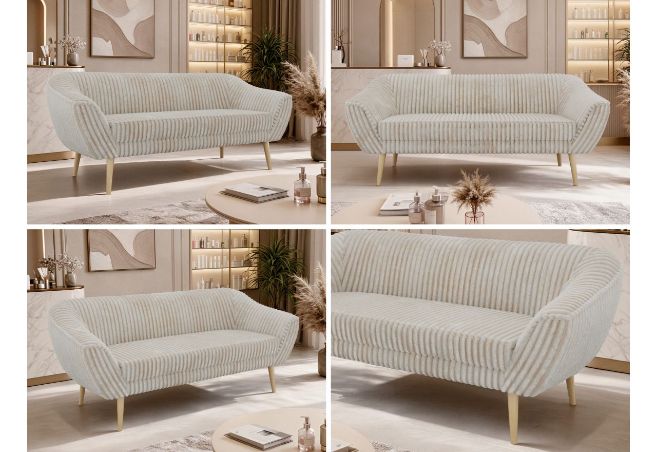 Sofa PIRS 3 - beżowy, sztruks - nóżki,  buk