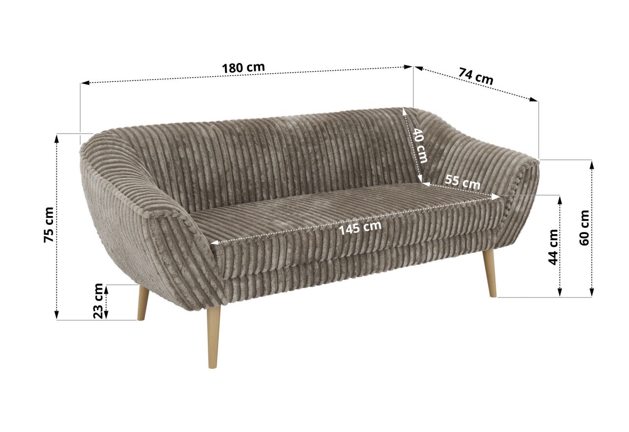 Sofa PIRS 3 - jasnobrązowy, sztruks - nóżki,  buk