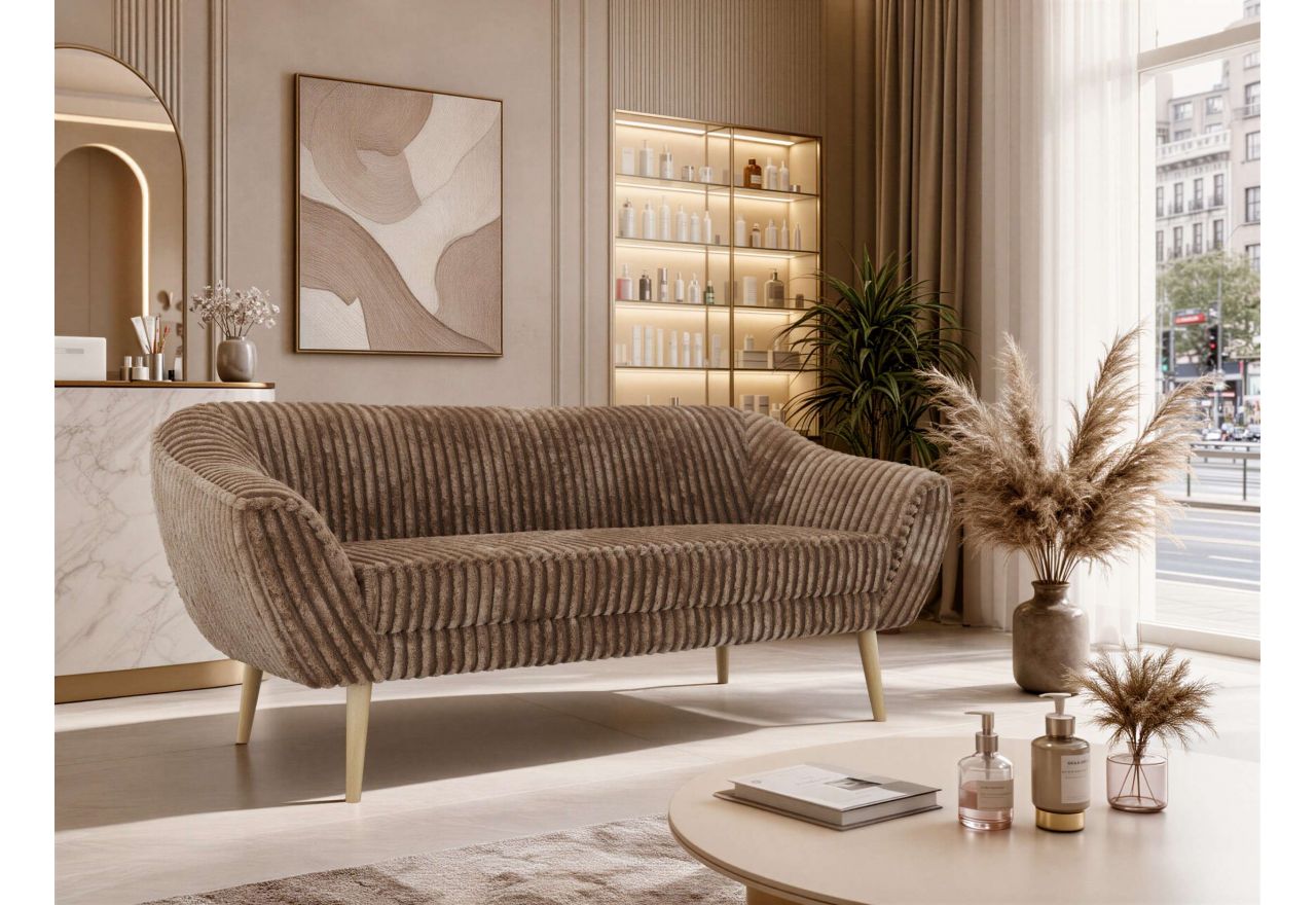 Sofa PIRS 3 - brązowy, sztruks - nóżki,  buk