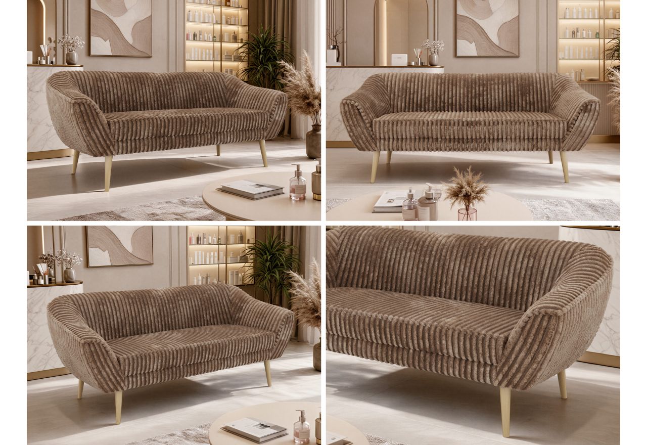 Sofa PIRS 3 - brązowy, sztruks - nóżki,  buk