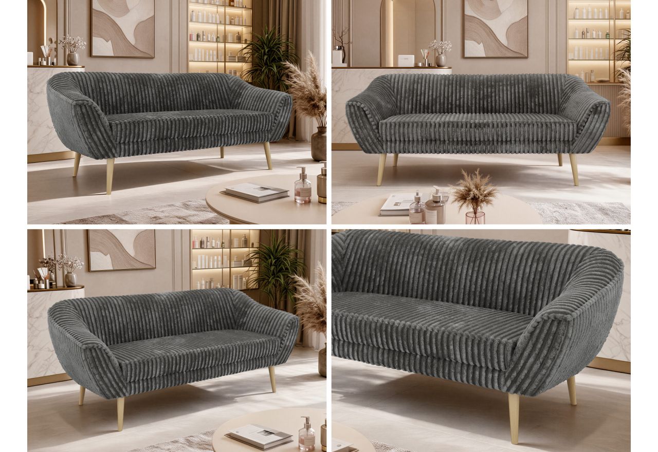 Sofa PIRS 3 - szary, sztruks - nóżki,  buk