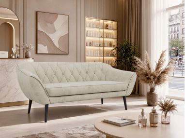 Sofa PIRS 3 - kremowy, welwet - nóżki,  czarny