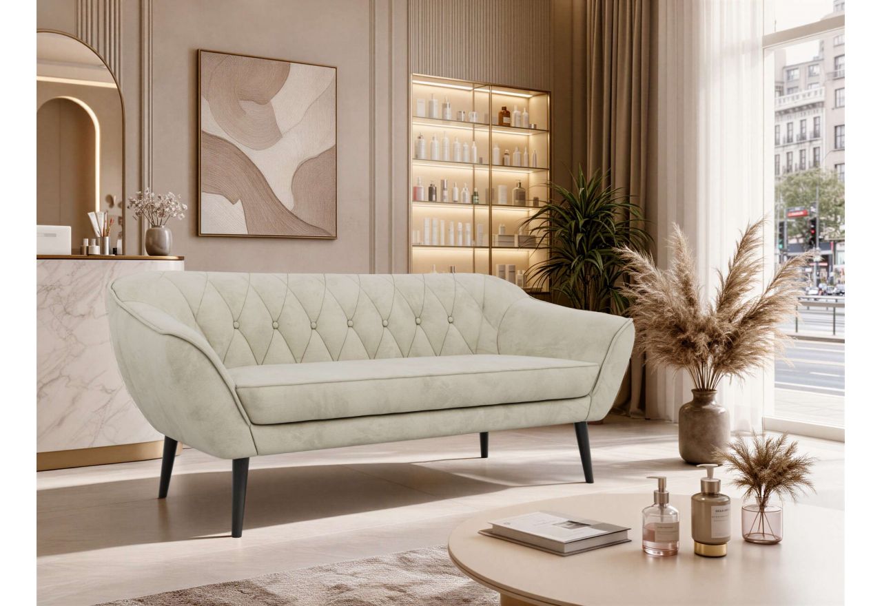 Sofa PIRS 3 - kremowy, welwet - nóżki,  czarny