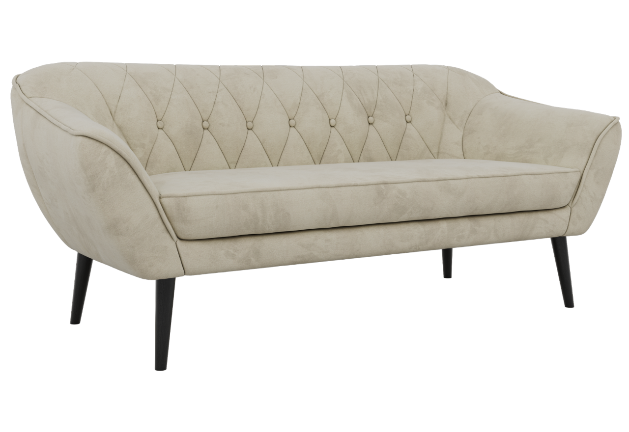 Sofa PIRS 3 - kremowy, welwet - nóżki,  czarny