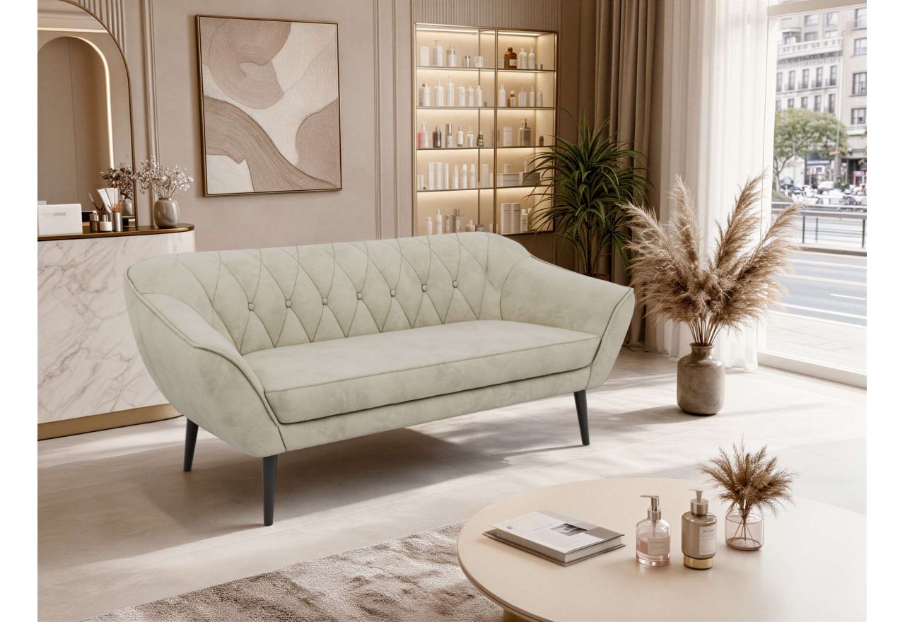 Sofa PIRS 3 - kremowy, welwet - nóżki,  czarny