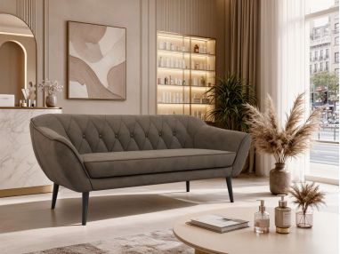 Sofa PIRS 3 - brązowy, welwet - nóżki,  czarny