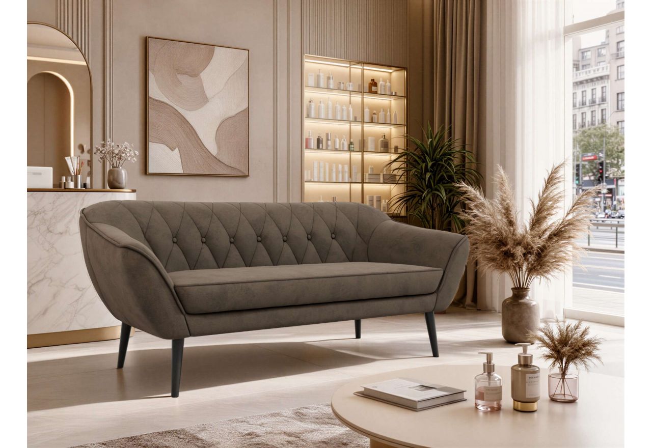 Sofa PIRS 3 - brązowy, welwet - nóżki,  czarny