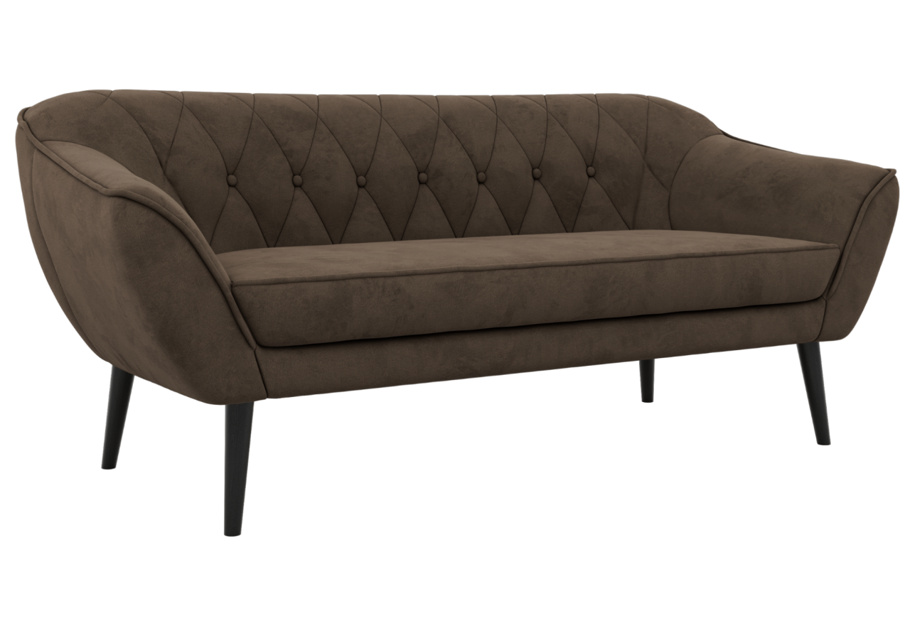 Sofa PIRS 3 - brązowy, welwet - nóżki,  czarny