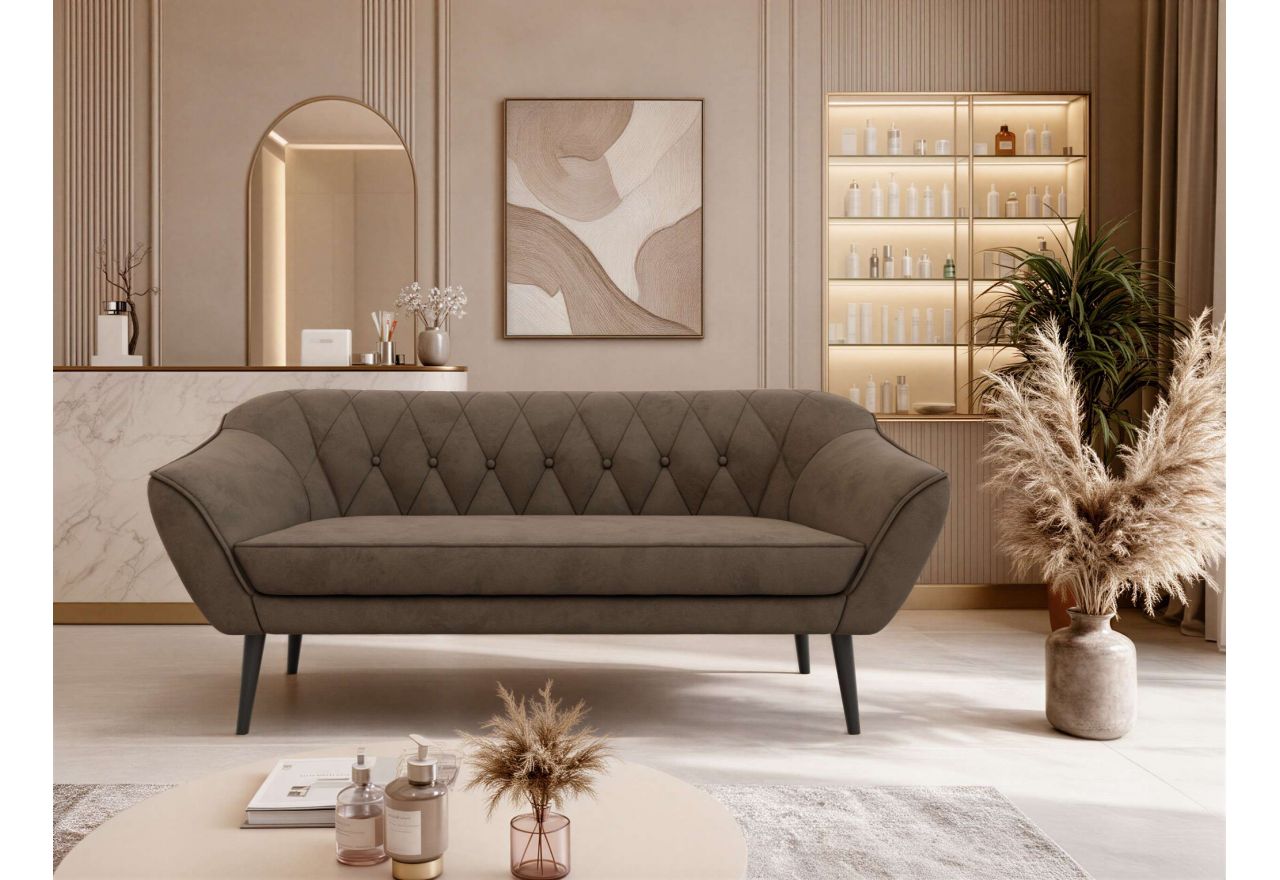 Sofa PIRS 3 - brązowy, welwet - nóżki,  czarny