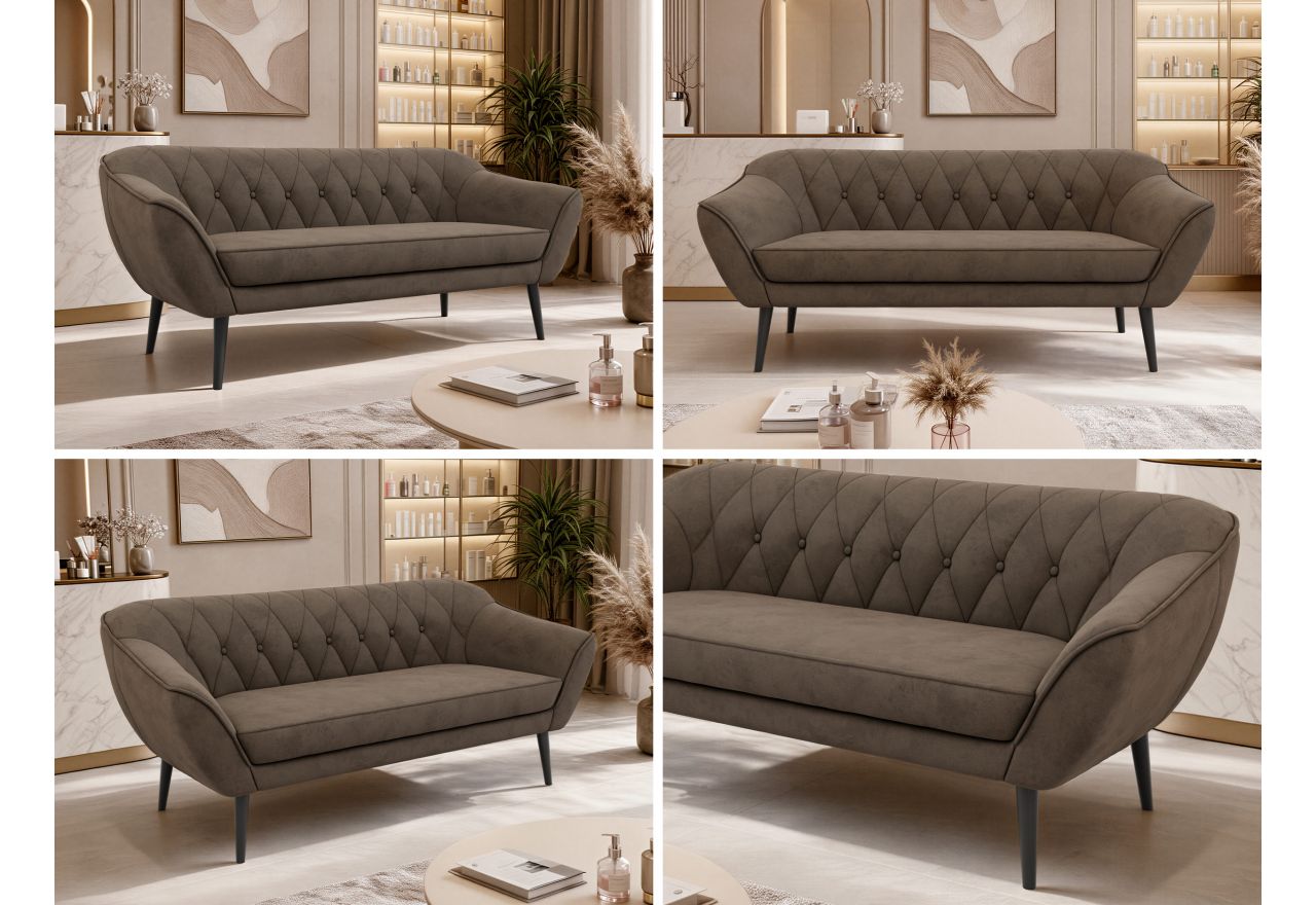 Sofa PIRS 3 - brązowy, welwet - nóżki,  czarny