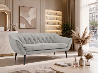 Sofa PIRS 3 - jasnoszary, welwet - nóżki,  czarny