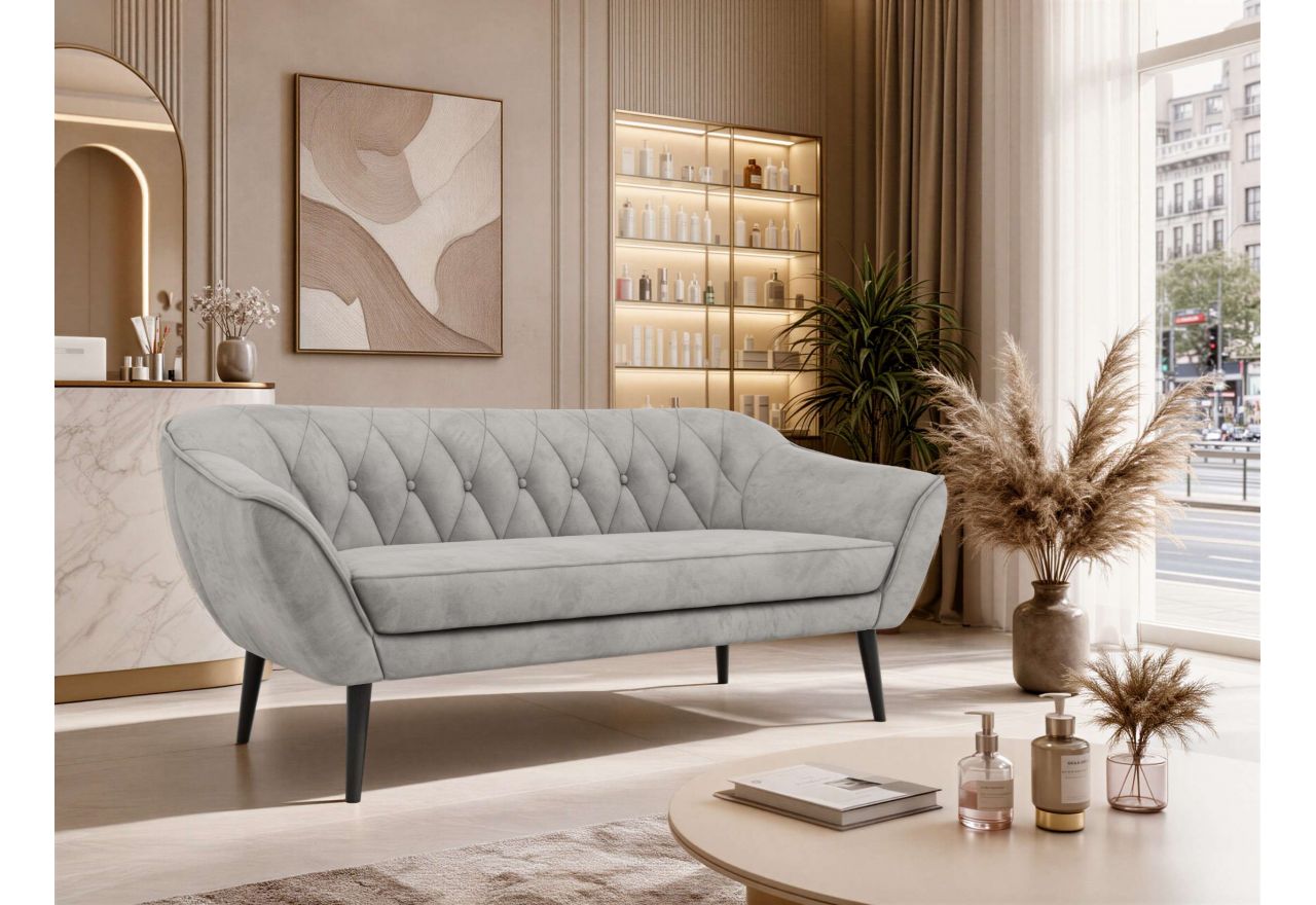 Sofa PIRS 3 - jasnoszary, welwet - nóżki,  czarny