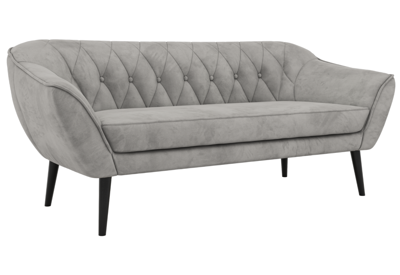 Sofa PIRS 3 - jasnoszary, welwet - nóżki,  czarny