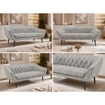 Sofa PIRS 3 - jasnoszary, welwet - nóżki,  czarny