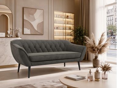 Sofa PIRS 3 - ciemnoszary, welwet - nóżki,  czarny
