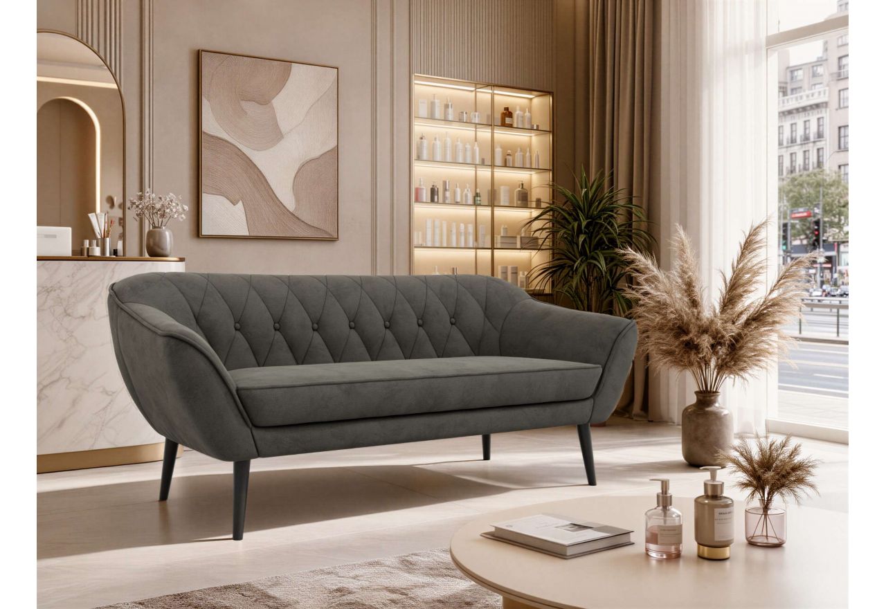 Sofa PIRS 3 - ciemnoszary, welwet - nóżki,  czarny