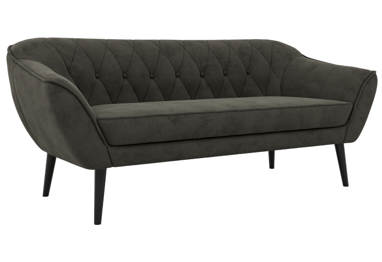 Sofa PIRS 3 - ciemnoszary, welwet - nóżki,  czarny