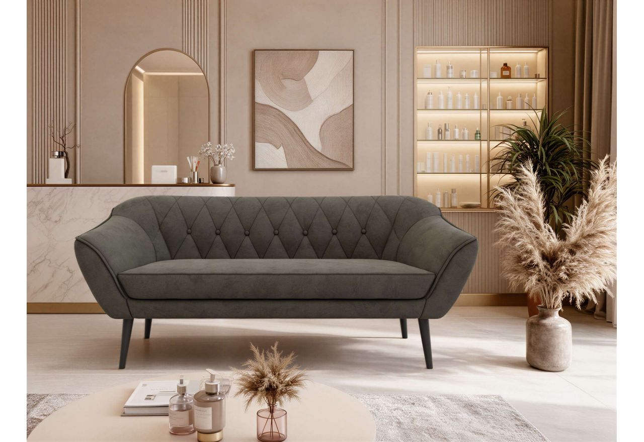 Sofa PIRS 3 - ciemnoszary, welwet - nóżki,  czarny
