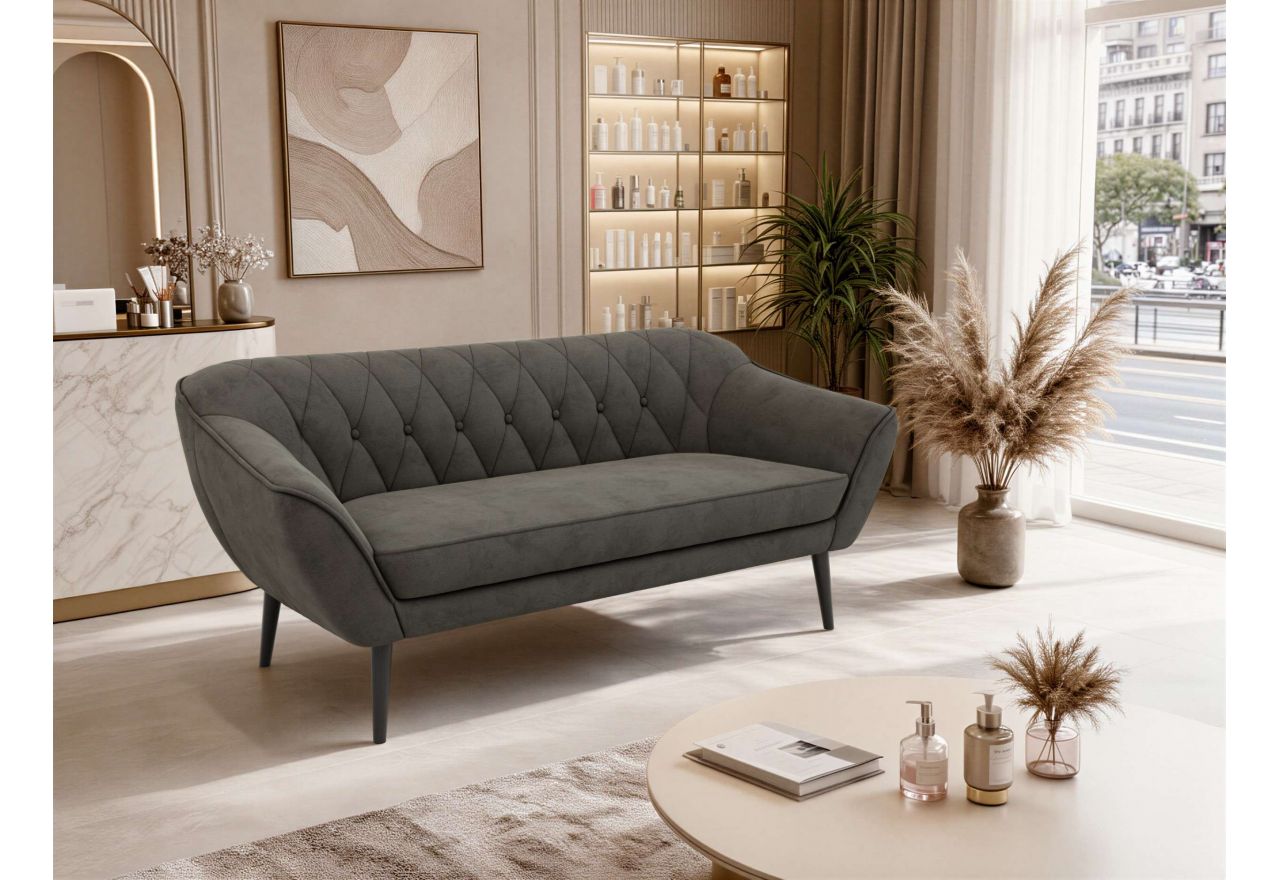 Sofa PIRS 3 - ciemnoszary, welwet - nóżki,  czarny