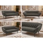 Sofa PIRS 3 - ciemnoszary, welwet - nóżki,  czarny