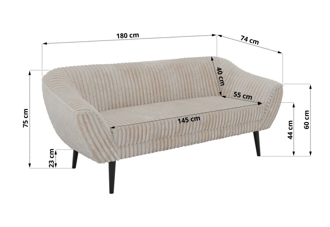 Sofa PIRS 3 - beżowy, sztruks - nóżki,  czarny