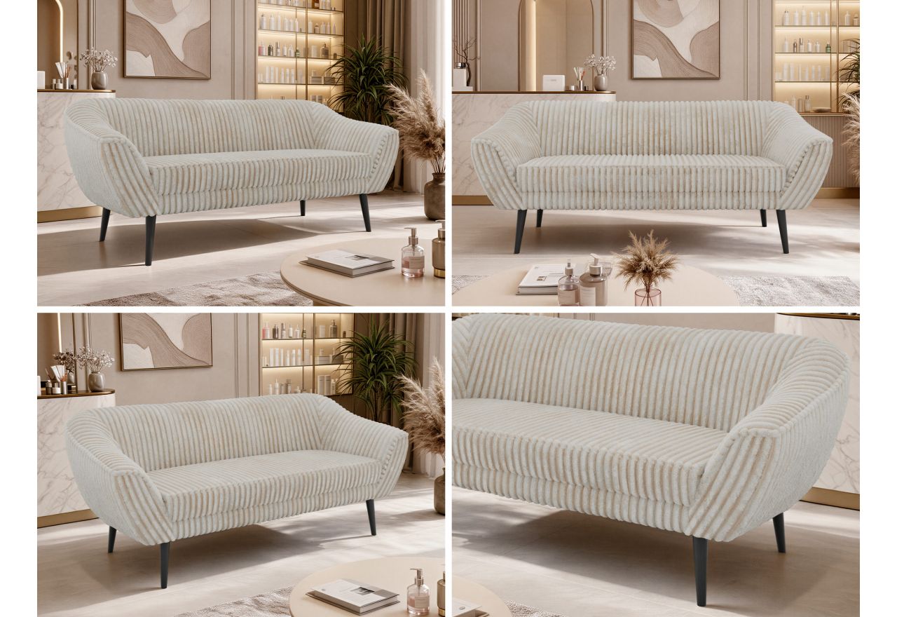 Sofa PIRS 3 - beżowy, sztruks - nóżki,  czarny