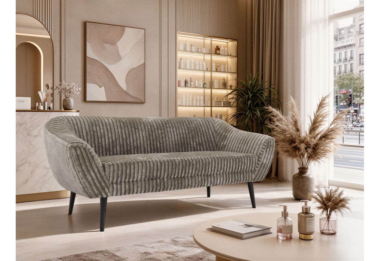 Sofa PIRS 3 - jasnobrązowy, sztruks - nóżki,  czarny