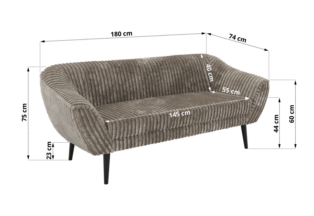 Sofa PIRS 3 - jasnobrązowy, sztruks - nóżki,  czarny