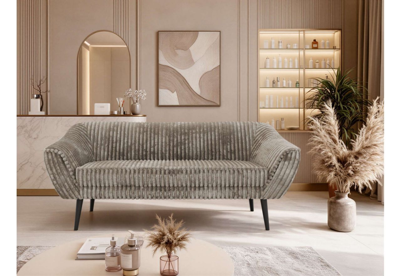 Sofa PIRS 3 - jasnobrązowy, sztruks - nóżki,  czarny