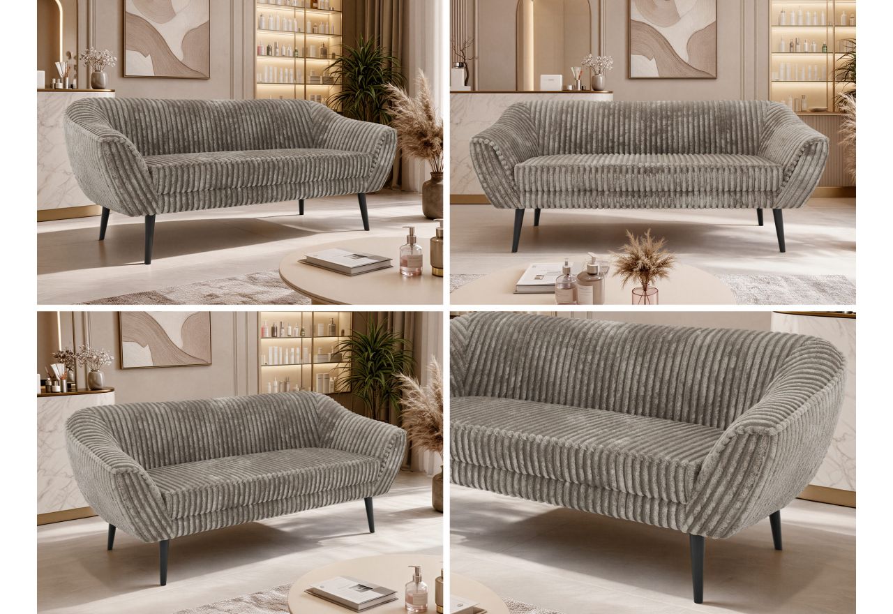 Sofa PIRS 3 - jasnobrązowy, sztruks - nóżki,  czarny