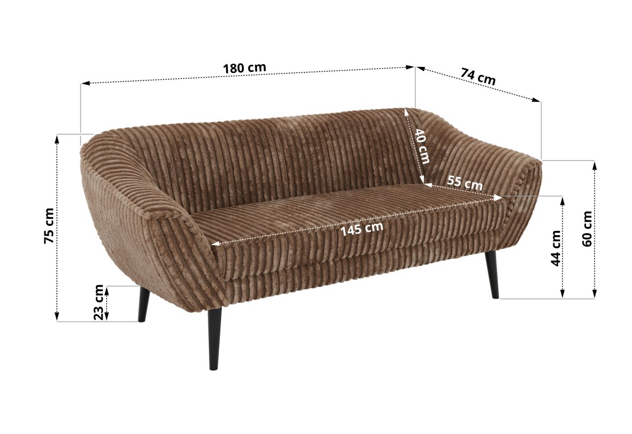 Sofa PIRS 3 - brązowy, sztruks - nóżki,  czarny