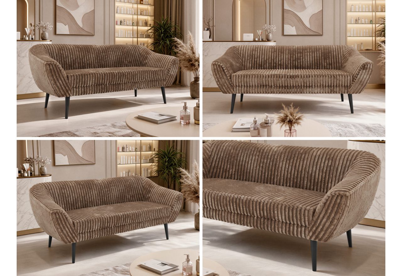 Sofa PIRS 3 - brązowy, sztruks - nóżki,  czarny