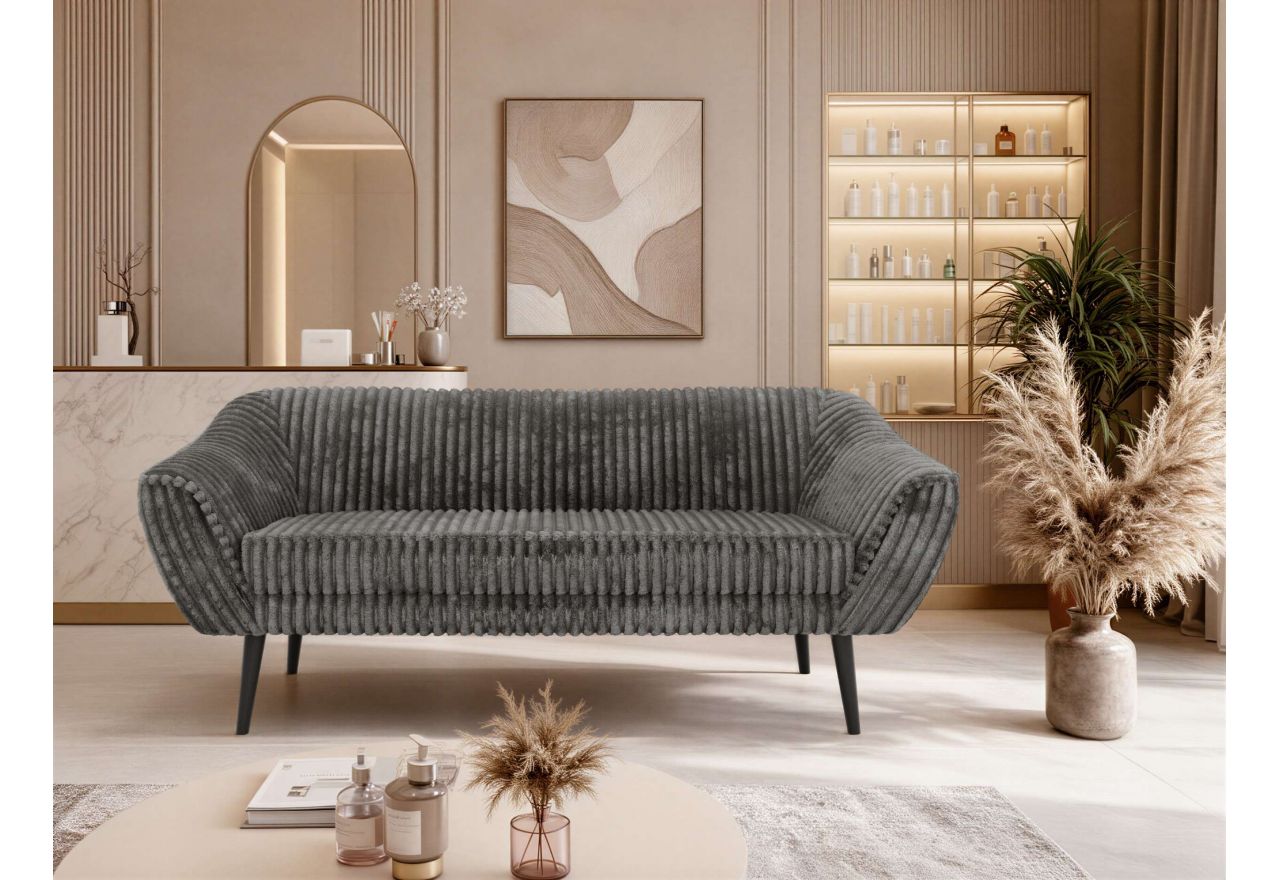 Sofa PIRS 3 - szary, sztruks - nóżki,  czarny
