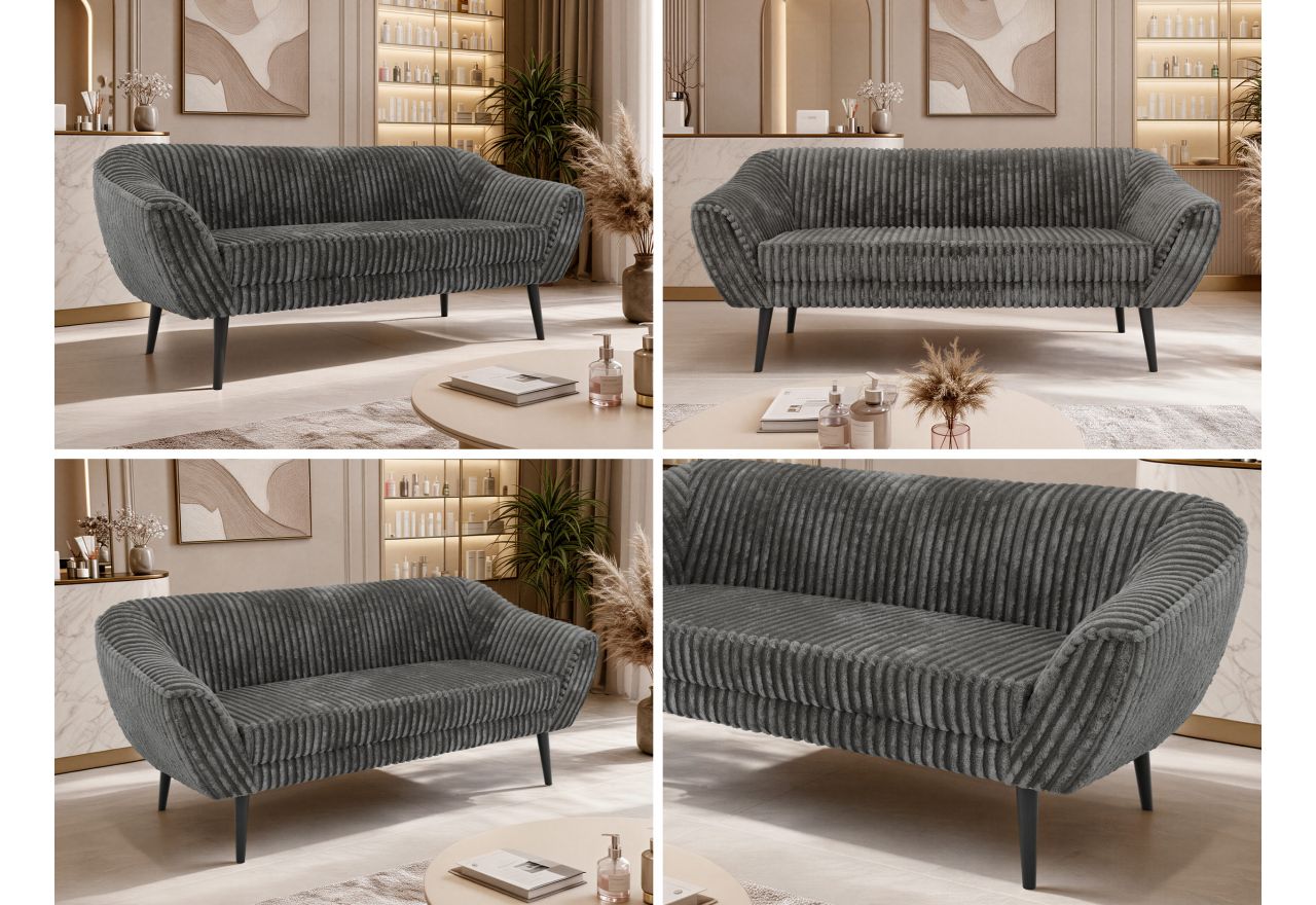 Sofa PIRS 3 - szary, sztruks - nóżki,  czarny