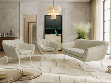 Zestaw PIRS 3+1+1 - kremowy, welwet - nóżki,  biały