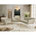 Zestaw PIRS 3+1+1 - kremowy, welwet - nóżki,  biały