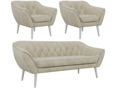 Zestaw PIRS 3+1+1 - kremowy, welwet - nóżki,  biały