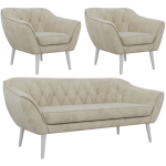 Zestaw PIRS 3+1+1 - kremowy, welwet - nóżki,  biały