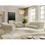 Zestaw PIRS 3+1+1 - kremowy, welwet - nóżki,  biały