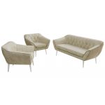 Zestaw PIRS 3+1+1 - kremowy, welwet - nóżki,  biały