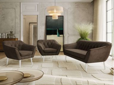 Zestaw PIRS 3+1+1 - brązowy, welwet - nóżki,  biały