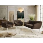 Zestaw PIRS 3+1+1 - brązowy, welwet - nóżki,  biały