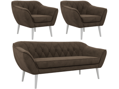 Zestaw PIRS 3+1+1 - brązowy, welwet - nóżki,  biały